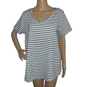 Studio II Sizes 2X/3X White Navy Blue Striped V-neck T-Shirt 100% Cotton